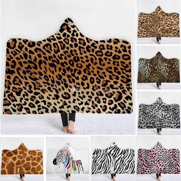 Leopard Hooded Blanket Thickening Velvet Sherpa Robes Family cloak 15 colors bath towel free shipping C6460