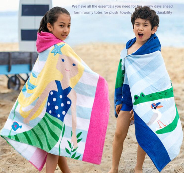 Newest Beach Cover Ups Baby Soft Cartoon Hooded Towel 100% Cotton Children Swim Beach Bath Wear Kids Bathrobe High Quality
