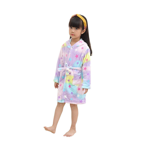 Kids Soft Bathrobe Unicorn Fleece Sleepwear Comfortable Loungewear for 0-11years Children Boys Girls Warm Bathrobe