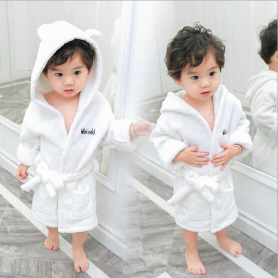 kids bathrobe 2018 NEW arrival Kids long Sleeve pure color high quality flannel kids warm robes two colors free shipping