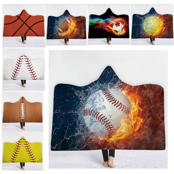 Winter Sherpa Towel Cloak Blankets Football Blankets 3D Print Baseball Softball Sports Adults Kids Hooded Blanket Soccer Bathing Towel Cape