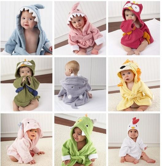 Retail-10 Designs Hooded Animal modeling Baby Bathrobe/Cartoon Baby Towel/Character kids bath robe/infant bath towels
