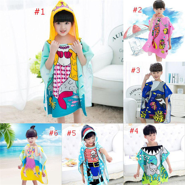 8 styles Mermaid bathrobe Kids Robes cartoon animal shark Nightgown Children Towels Hooded bathrobes to688