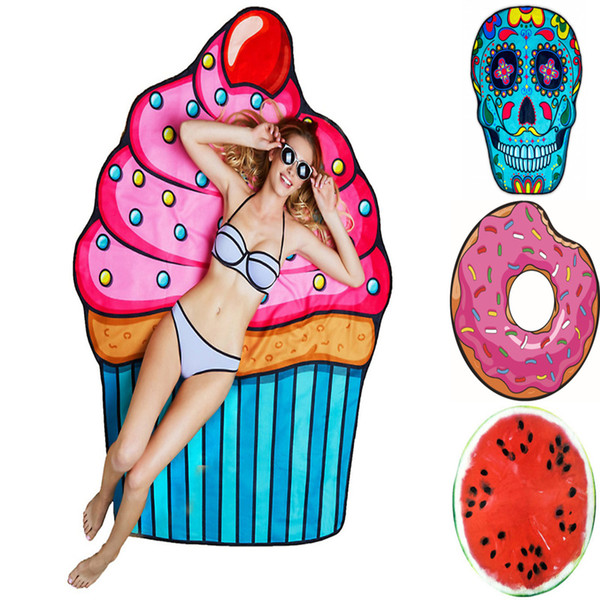 Summer Round Beach Towel Yoga Mat Donut Hamburger Fruit French Fries Microfiber Bath Towel for Adults Kids Serviette De Plage LE213