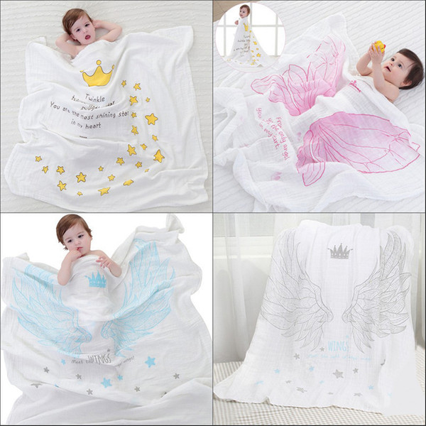 New 1pc Dual-layer Cotton Gauze Scarf Baby Towels Newborn Angel Wings Pattern Swaddling Towel Breathable Blanket For Baby Care