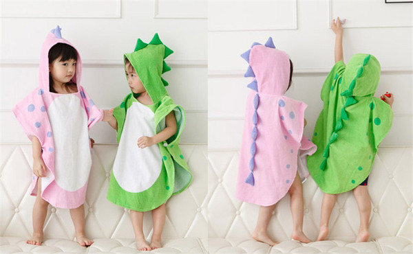 Korean Style Children Bathrobe Boys Girls Cotton Cartoon Hooded Towel Baby Kids Cape Cloak Bath Towel Beach Towel Sleepwear Nightgown K0089