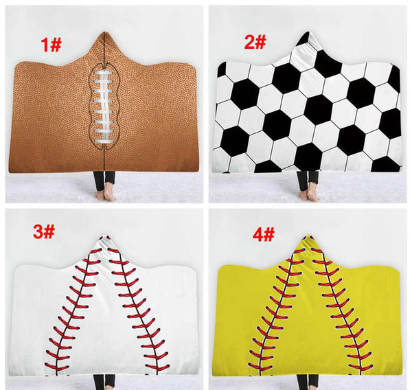 8 styles Thick Sports Theme Hooded Cape Soccer Bathing Towel Swadding Baseball basketball Football Shape Bath Towel Softball Blanket