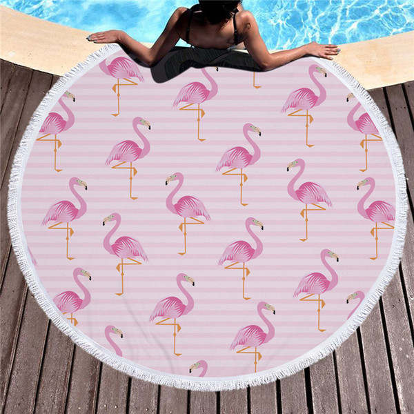 Diameter 150cm Beach Towel Round Printed Soft Blanket With Tassel Tapestry ports Yoga Mat 5 Colors Y63