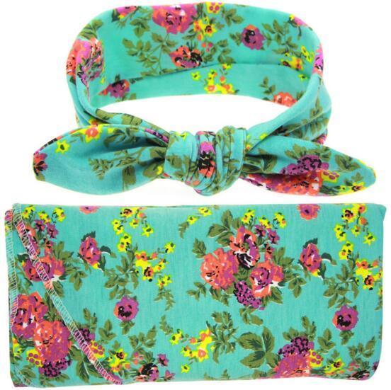 min 3 sets Kids Muslin Swaddles Ins Wraps Blankets Nursery Bedding Newborn Organic Cotton Ins Floral Print Swaddle + Headband two piece sets