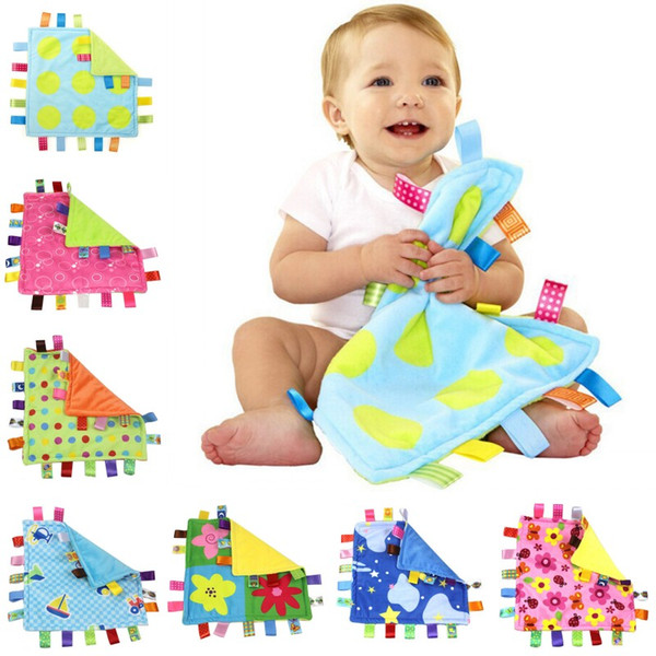 Baby Comforting Blanket Coral Fleece Toys Soft Toddler Towel with Colors Label Newborn Reassure Grasping Towel 26.5*26.5cm