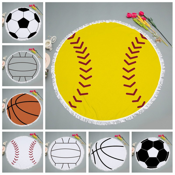 Beach Towel Football Baseball Diameter 150cm Round Soft Blanket With Tassel Tapestry ports Yoga Mat 8 Colors Y62