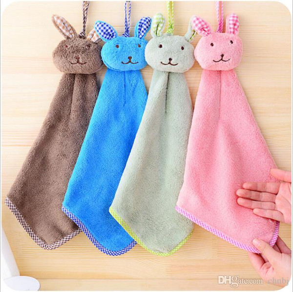 Baby towel cute rabbit thicker foldable coral velvet water heating towel kitchen wipes cartoon clean towel can be suspended Wipe the cloth