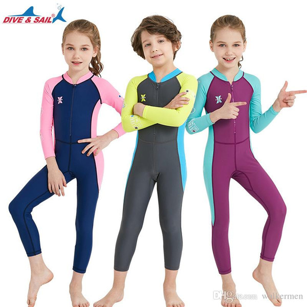 New Lycra Long Sleeve Wetsuit Kids One Piece Swimsuit Diving Suit Boys Girls Bathing Suit Quick dry Children Swimwear Surfing Rash Guard
