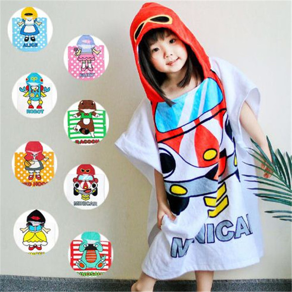 Lovely 9 color Kids cartoon print bath towels children bathrobe hooded children bath towels Cotton cloak bath towel kid400