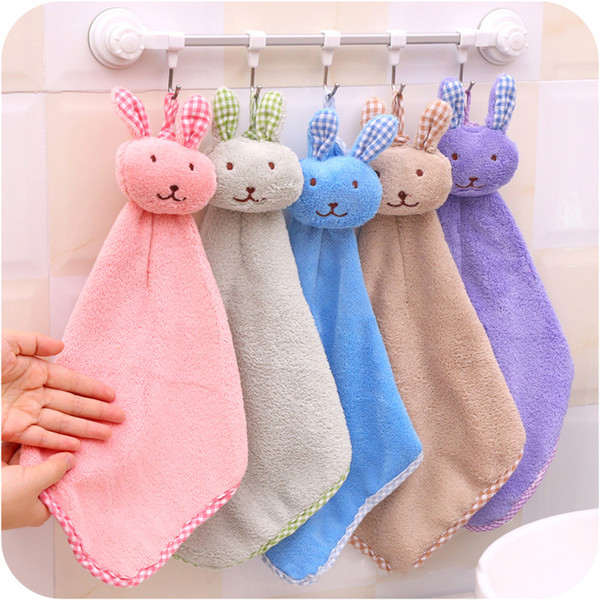 5 Colors Cute Cartoon Baby Towel Hand-held Coral Velvet Hand Towel Children Kids Rubbit Design for Wipe Hanging Bathing Towels