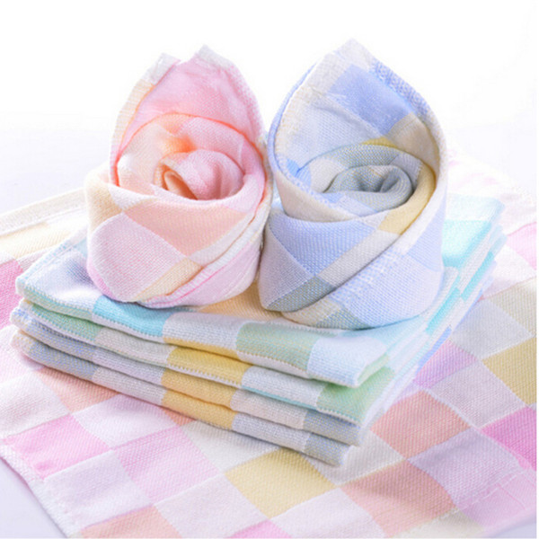 1pcs Soft Comfortable Bibs Cotton Double Gauze Checkered Towel Baby Daily Dedicated Feeding Face Bright Colors Small Square Wash