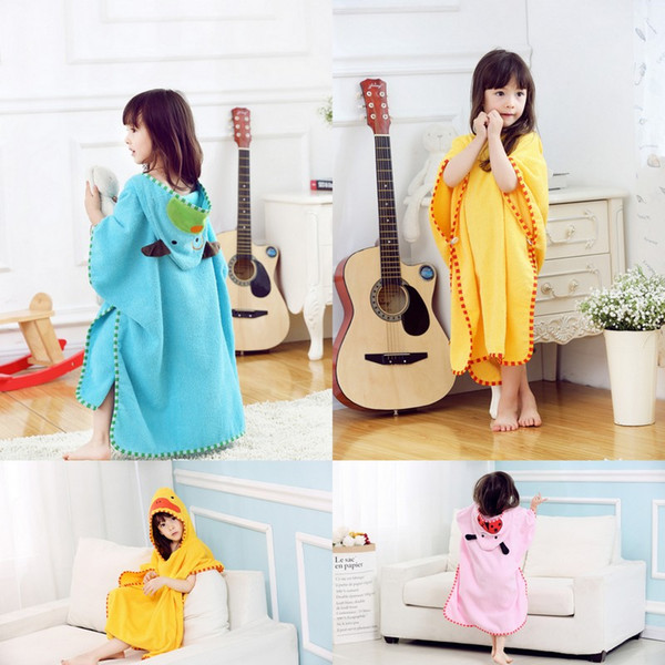 Korean Style Children Bathrobe Boys Girls Cartoon Cotton Animal Cape Poncho Hooded Towel Baby Kids Bath Towel Beach Towel For 5-13 Years Old