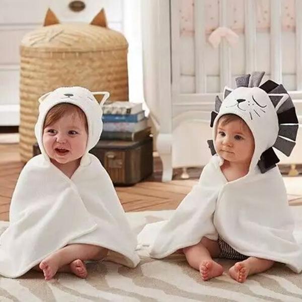 78*58cm Baby Bath Towels with Hood Kids Animal Bath Wraps Cartoon Lion Cat Pattern Super Soft Newborn Swaddle Blankets Cotton Bath Robes