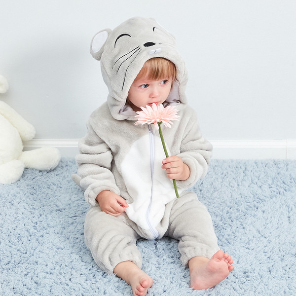 Autumn Flannel Rompers For Baby Children's Cartoon Mouse Robe Pajamas Baby Clothes Animal Overall Winter Warm Long Sleeve Baby