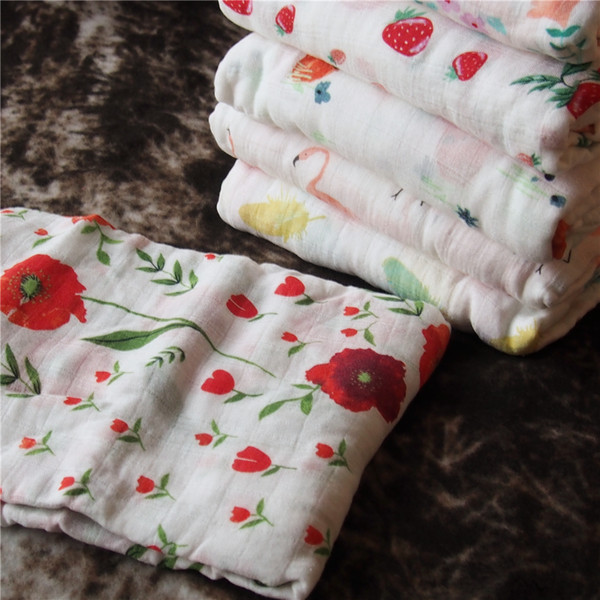 120*120cm bamboo cotton flowers/flamingo/fox/rose/feather Gauze towel bath towel newborn swaddle blanket towel crib blanket baby