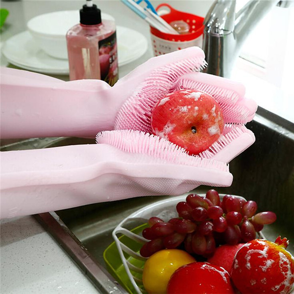 Resuable Silicone Magic Washing Glove Brush Anti Scald Gloves Household Scrubber Multipurpose Kitchen Bathroom Tools Pet Hair Cleaning