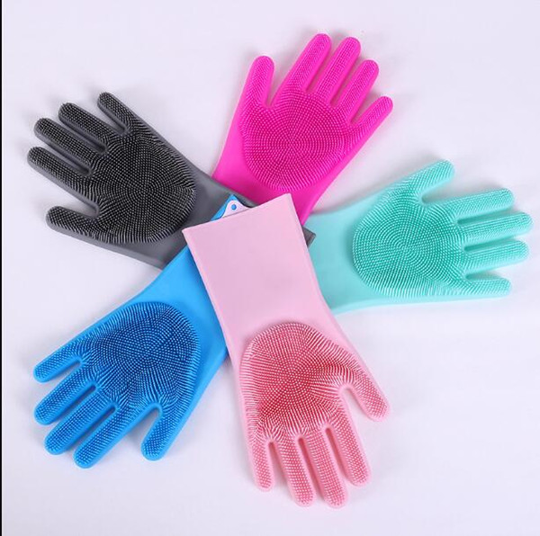 1lot=10pair=20 pcs Brush Silicone Glove Kitchen Scrub Silicone Cleaning Gloves Insulation Magic Kitchen Housework Cleaning Gloves