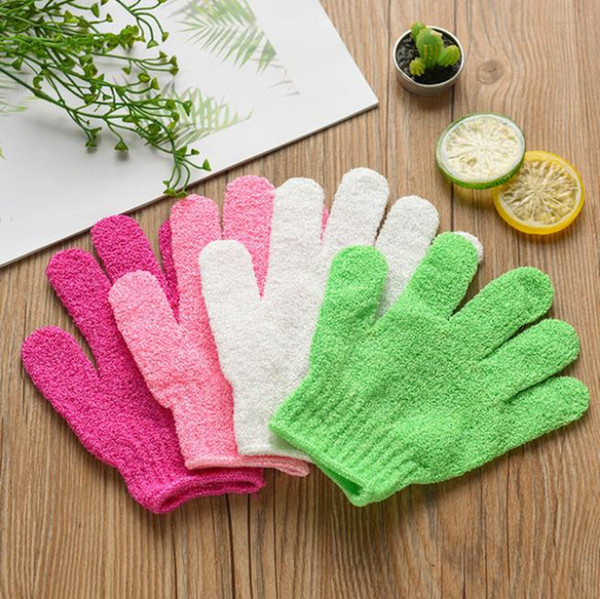 Shower Bath Gloves Five Fingers Exfoliating Spa Bath Gloves Body Massage Cleaning Scrubber Candy Colors Bath Towel 7 Colors DW4874