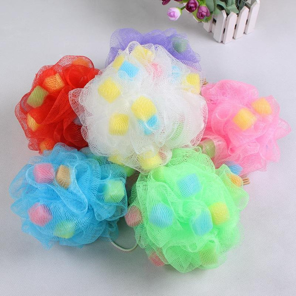 High quality 30g Mesh Pouf Sponge Bathing Spa Shower Scrubber Ball Colorful Bath Brushes Sponges 50P/L