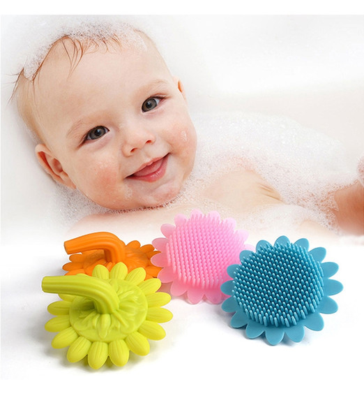 Infant Baby soft Silicone bath brush shower wash hair Sunflower starfish shape toys Face Cleaning Pad Skin SPA Scrub