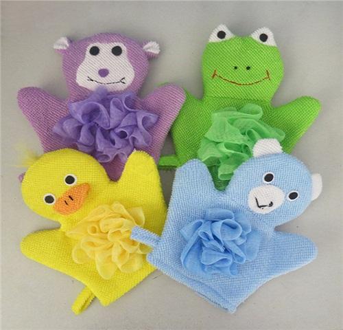 Baby Bath Gloves Lovely Cartoon Children Bath Hand Towel Soft Plush Animals Kids Mitten Rabbit Washing Bath Gloves
