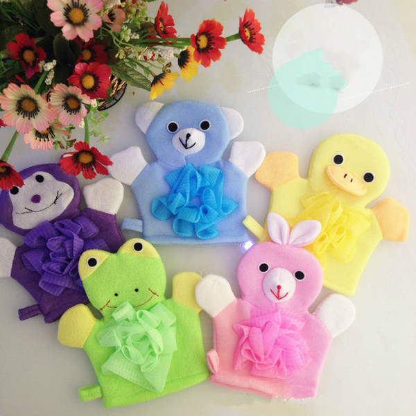 2017 Cartoon Animals Kids Bath Mitten Buddy Duck Frog Rabbit Fun Children Washing Bath Gloves Baby Bath Rub Towel acc26