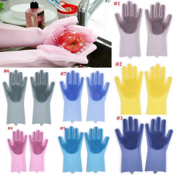 Silicone Glove Resuable Household Scrubber Dishwashing Gloves 2pcs/pair Magic Washing Brush Kitchen Bed Bathroom Cleaning Tools 20set