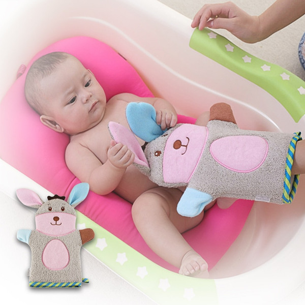 Cute Cartoon Pure Cotton Plush Animal Shaped Baby Bath Gloves Toddler Soft Baby Wash Mitts Baby Bath Towel Rabbit Gloves free shipping hot