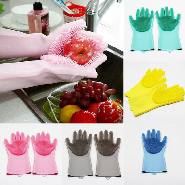 Magic Silicone Dish Washing Gloves 5 Colors Eco-Friendly Scrubber Cleaning For Kitchen Cleaning Gloves 2pcs/Pair OOA5991