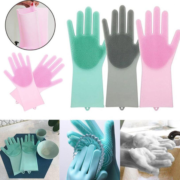 Silicone Magic Cleaning Glove Brush 10 Colors Scrubber Dusting Dish Washing Gloves Rubber Heat Resistant Wash Gloves 50Pairs OOA5837