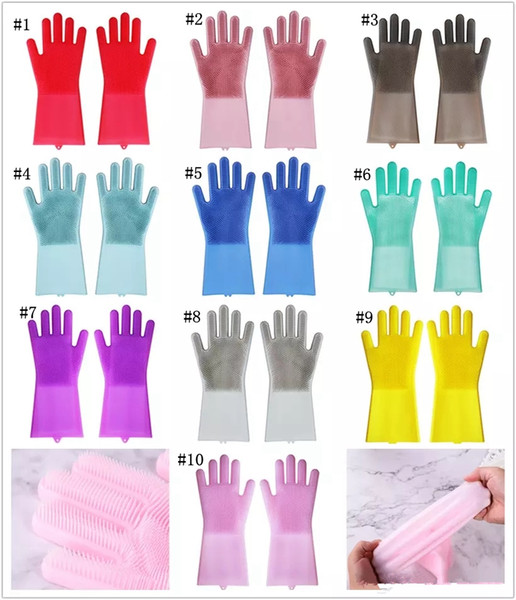 silicone cleaning gloves with brushes magic dishes washing glove bath cook pet grooming Anti-scalding slicone glove kitchen helper MMA940-2