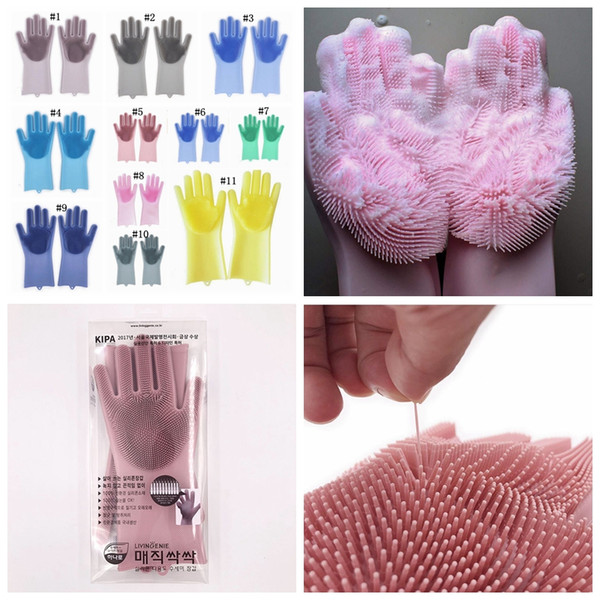 2pcs/pair Magic Cleaning Brush Silicone Glove Resuable Household Scrubber Anti Scald Dishwashing Gloves Kitchen Bed Bathroom Tools MMA940