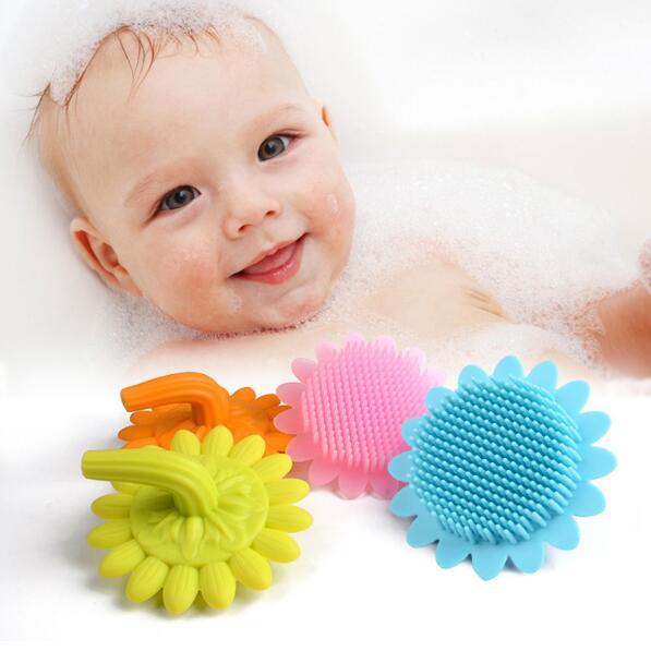 Baby Soft Silicone Bath Brush Shower Wash Hair Sunflower Starfish Shape Toys Face Cleaning Pad Skin SPA Scrub CCA10894 30pcs