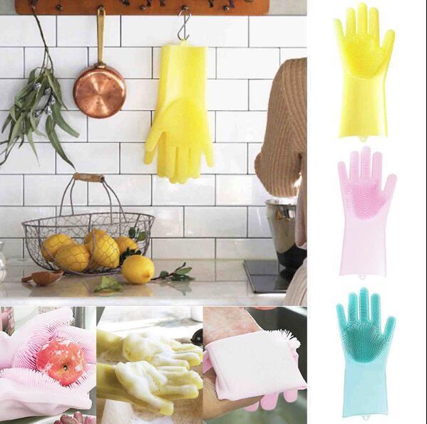 Silicone Dish Scrubber Glove Dusting Dish Washing Gloves Pet Care Grooming for Kitchen Wash Gloves 100pairs OOA5707