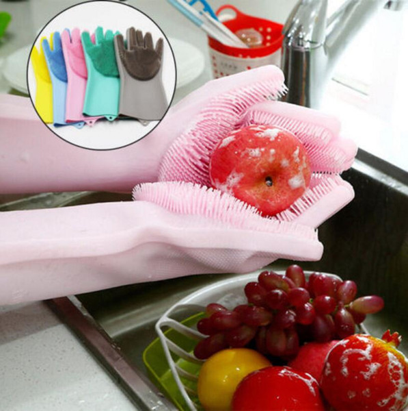 Silicone Magic Cleaning Glove Brush 10 Colors Scrubber Dusting Dish Washing Gloves Rubber Heat Resistant Wash Gloves 30pairs OOA5837