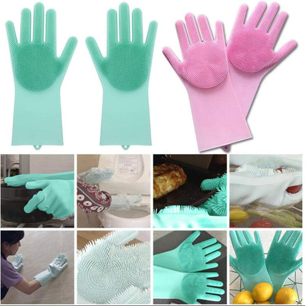 Silicone Dish Scrubber Glove Dusting Dish Washing Gloves Pet Care Grooming for Kitchen Wash Gloves 30pairs OOA5707