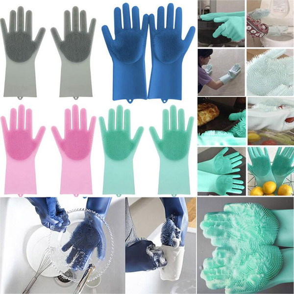 Silicone Magic Cleaning Glove Brush 10 Colors Scrubber Dusting Dish Washing Gloves Rubber Heat Resistant Wash Gloves OOA5837