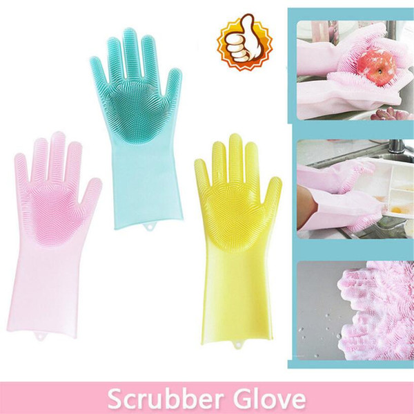 Silicone Dish Scrubber Glove Dusting Dish Washing Gloves Pet Care Grooming for Kitchen Wash Gloves OOA5707