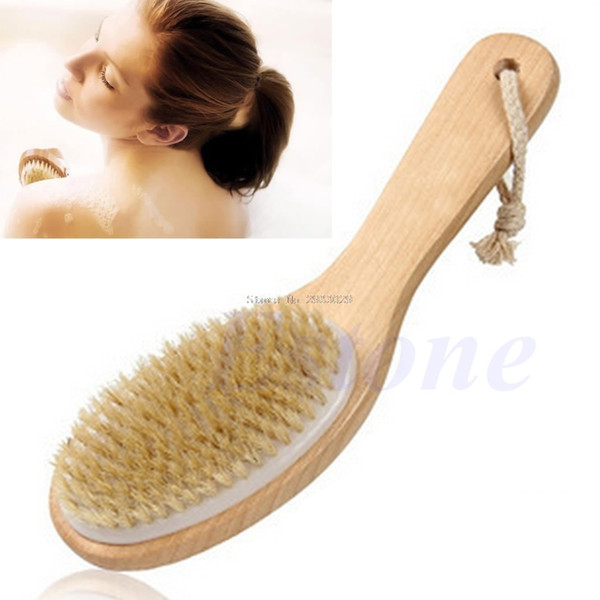 Full Body Natural Bristle Dry Skin Exfoliation Brush Massager Cleaner Scrubber -B116