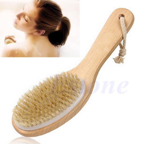 Full Body Natural Bristle Dry Skin Exfoliation Brush Massager Cleaner Scrubber