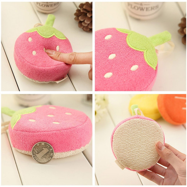 Cute Baby Fruit Bath Sponge Children Bathing Scrubber Rub Towel Cartoon Pure Cotton Bathing Ball for Baby Showering