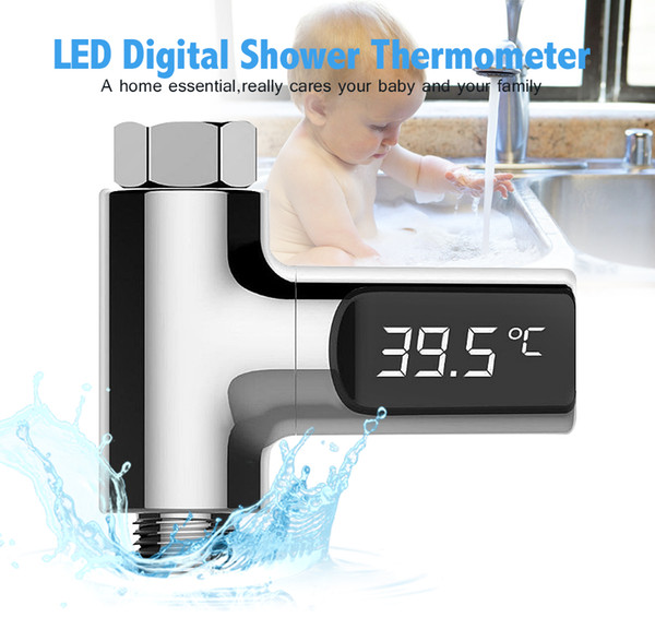 LED Display Home Water Shower Thermometer Flow Self-Generating Electricity Water Temperture Meter Monitor For Baby Care