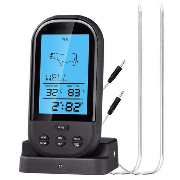 2019 New Dual Probe Intelligent Wireless LCD Display Thermometer Picnic BBQ Thermometer Upgrades Waterproof Resistant High Temperature