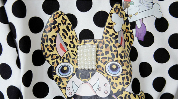 Wholesale-2015 New girls children's black Dot long sleeve Tee for 2~8 years girls 100% cotton Cartoon leopard wave sweater SY168