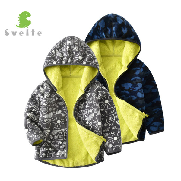 SVELTE Fall Winter for Children Boys' Thick Fur Soft Fleece Gray Graffiti Hoody Printed Blue Camo Hooded Jacket Coat Clothing
